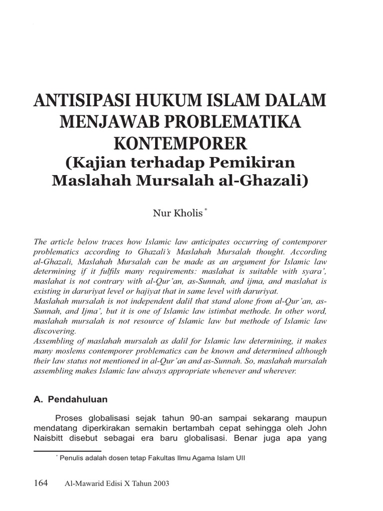 Antisipasi Hukum Islam Dalam Menjawab Problematika Kontemporer