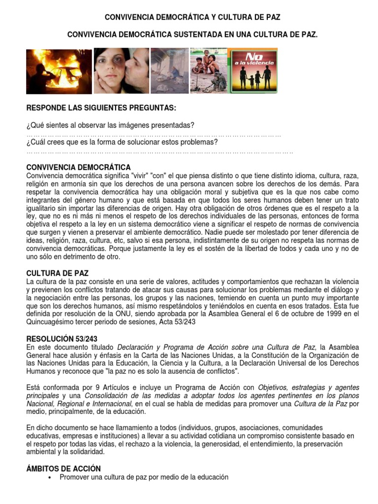 Convivencia Democrática y Cultura de Paz | PDF | Naciones Unidas ...