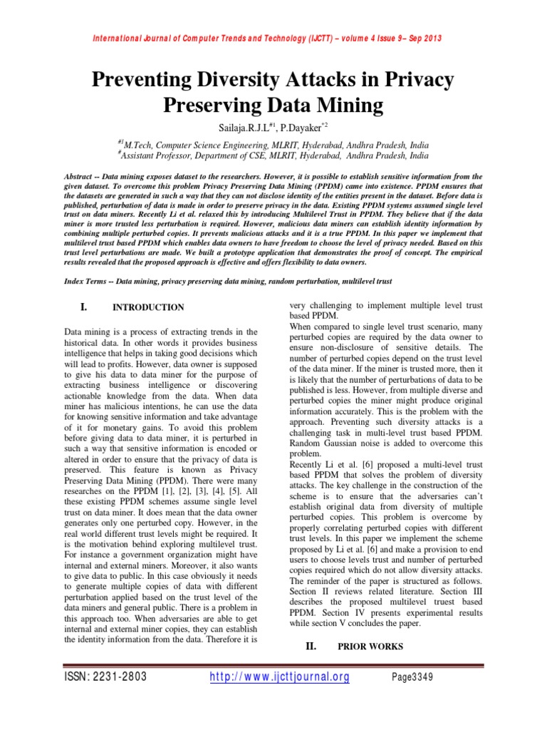 Preventing Diversity Attacks in Privacy Preserving Data Mining | PDF ...