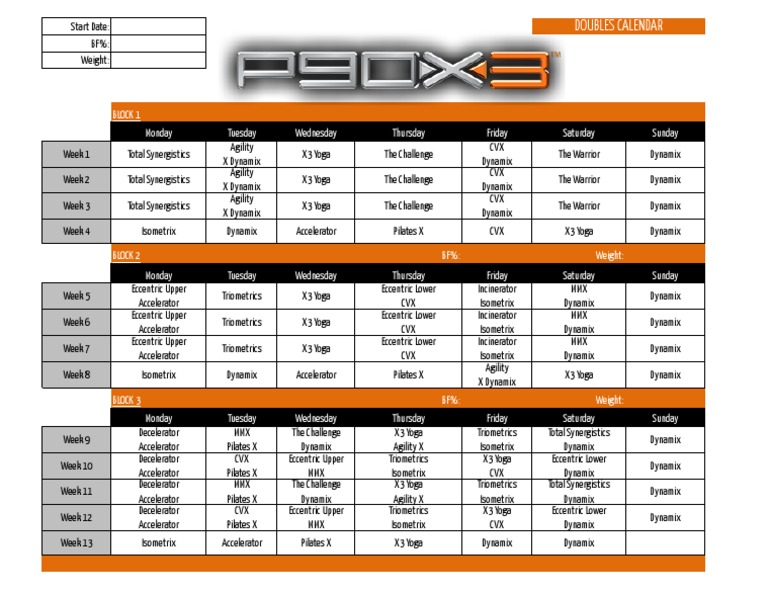 P90X3 Calendar Doubles | PDF