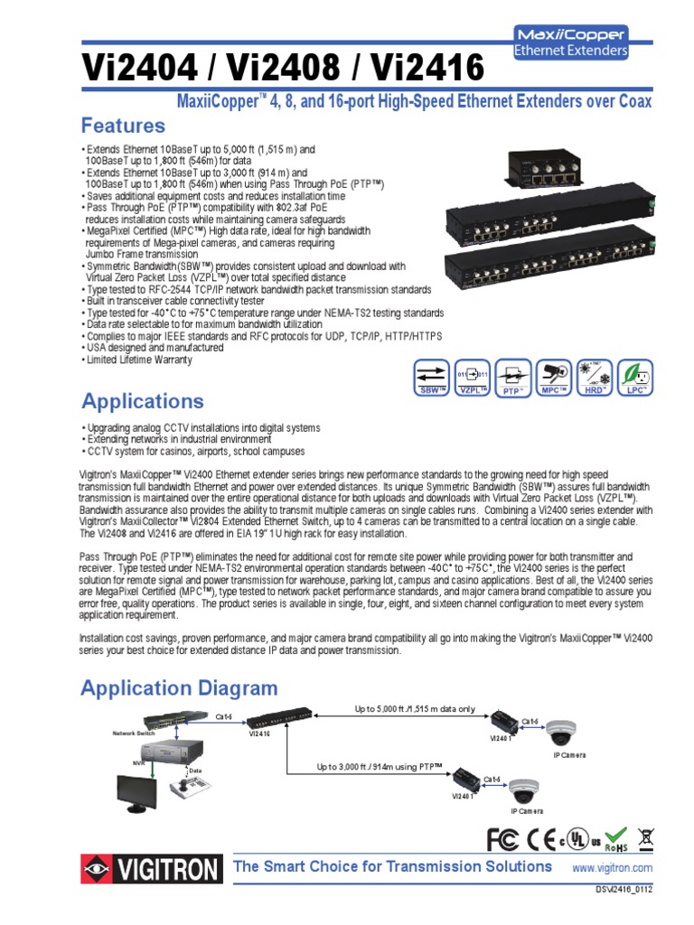 Vi2404 / Vi2408 / Vi2416: Features | PDF | Ethernet | Network Switch