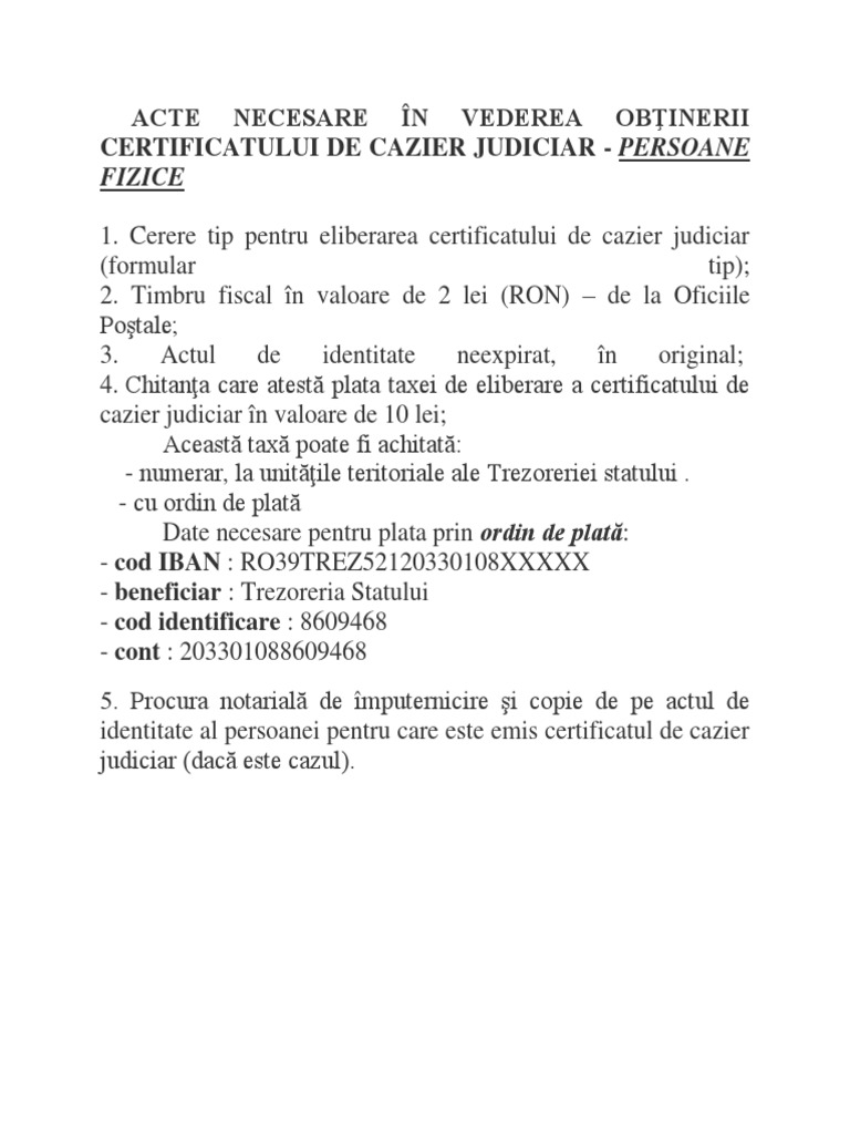 Acte Necesare In Vederea ObÅ£inerii Certificatului De Cazier Judiciar