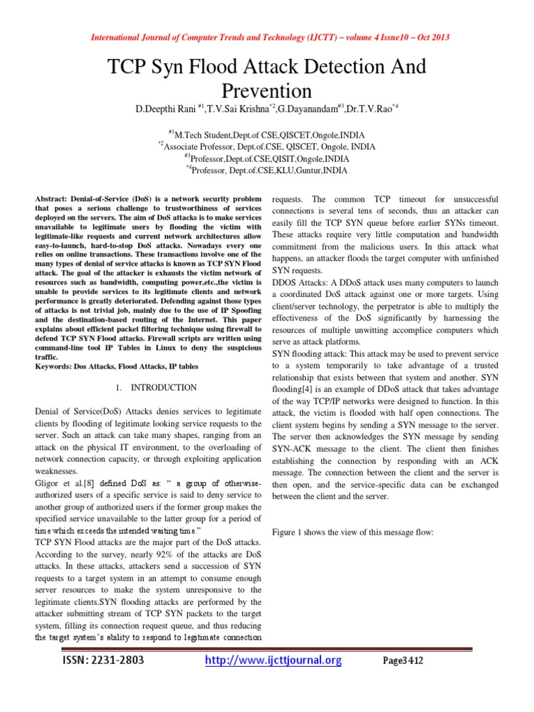 TCP SYN Flood Attack Prevention Guide | PDF | Denial Of Service Attack ...