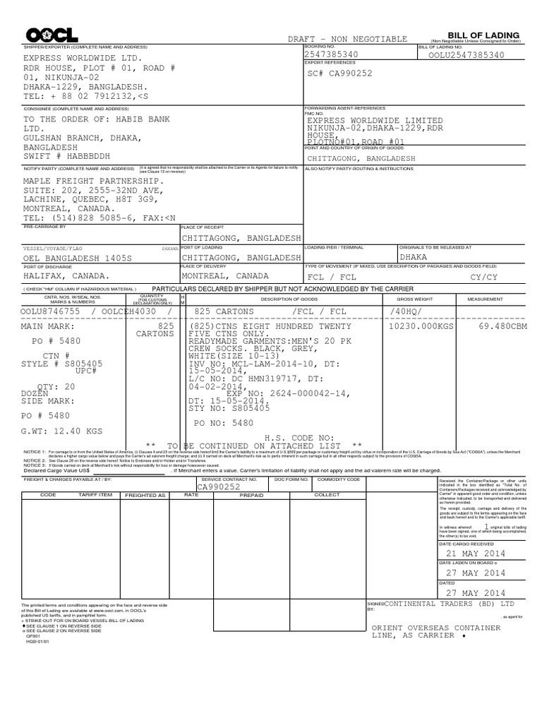 20140527090800 | PDF | Cargo | Bill Of Lading