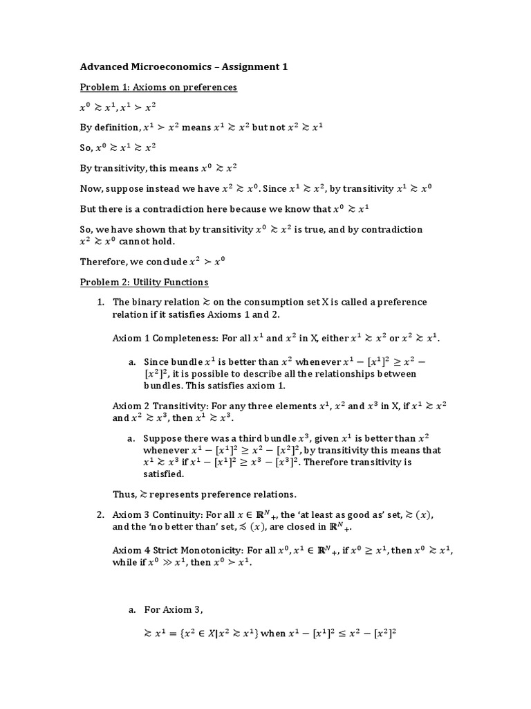Advanced Microeconomics Assignment 1 | PDF | Mathematical Logic ...