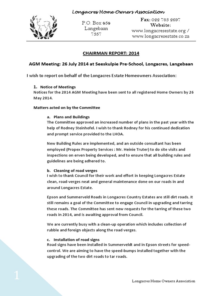Chairmans Report Agm 2014 PDF Government Information Government