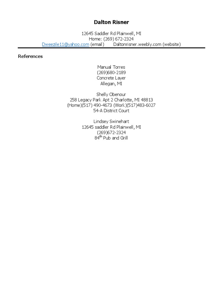 Dalton Risner Contact and References List | PDF | Sports & Recreation
