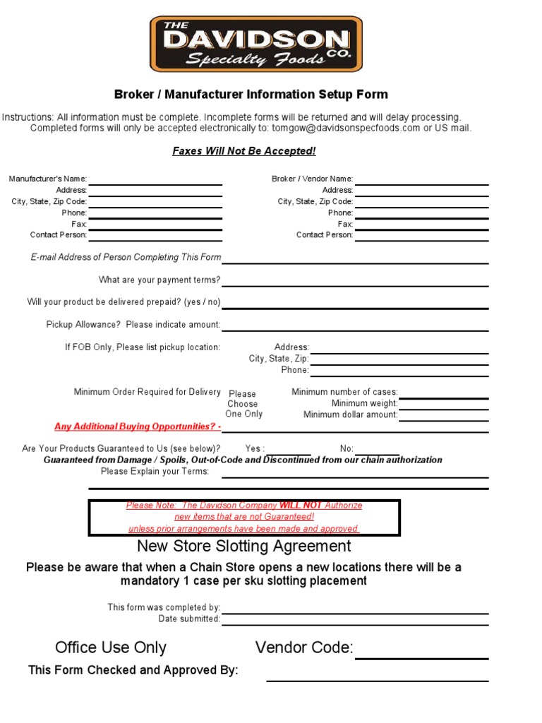 Broker Manufacturer Setup Form | PDF