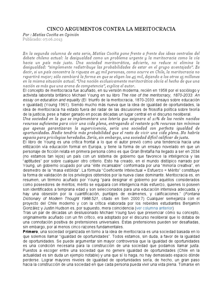 Cinco Argumentos Contra La Meritocracia | PDF | Meritocracia ...