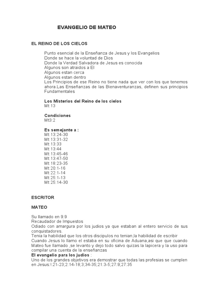 Mateo | PDF | Reinado y reino de dios | San Pedro