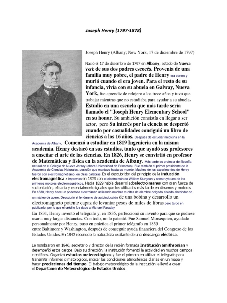 Biografía de Joseph Henry, pionero en electromagnetismo | PDF | Fuerza ...