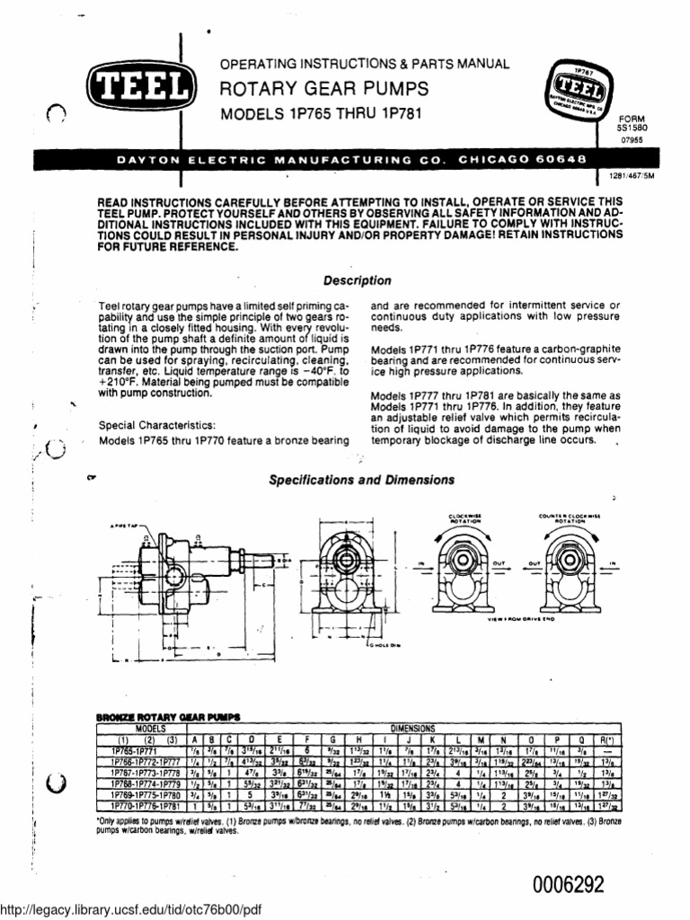 TEEL BRONZE ROTARY PUMP Manual & Parts List PDF Pump Belt