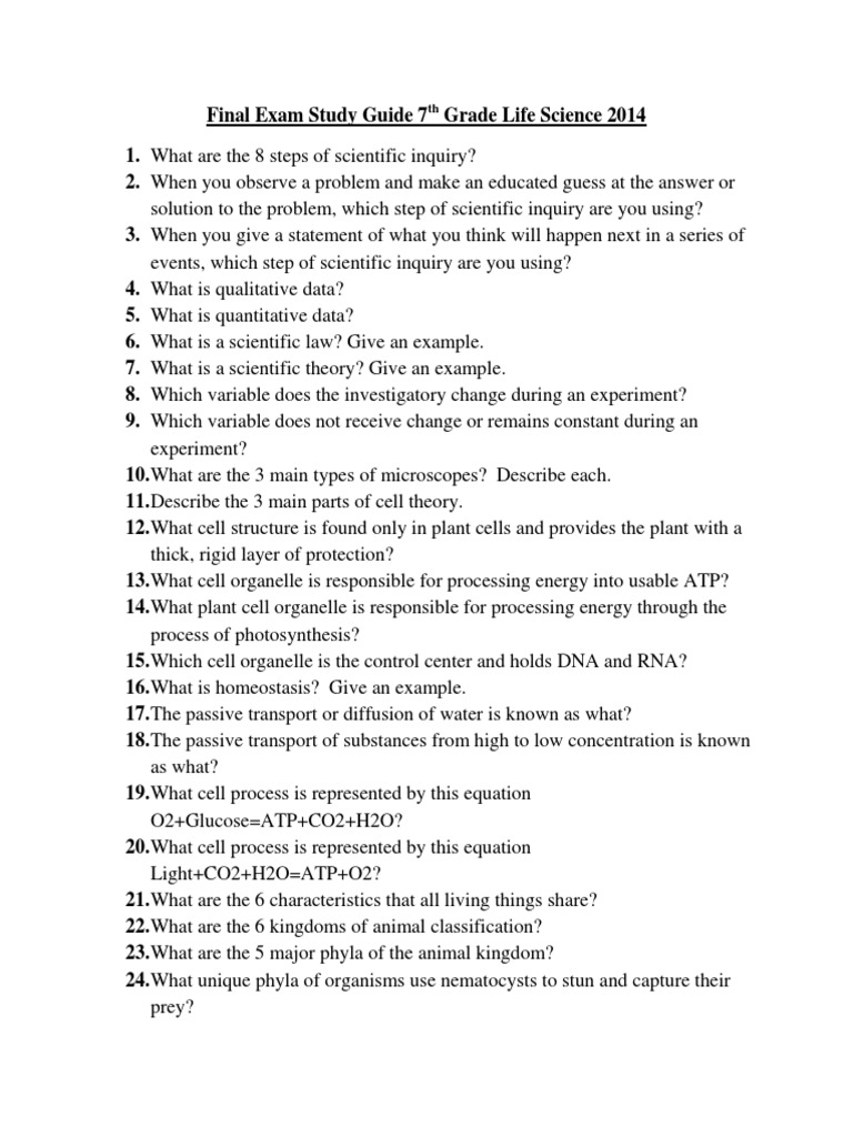 final exam study guide 7th grade life science 2014 genotype