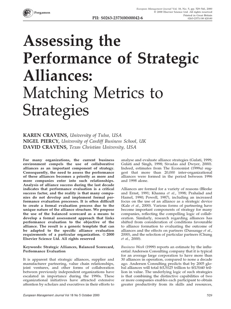 Assessing The Performance of Strategic Alliances | PDF | Strategic ...