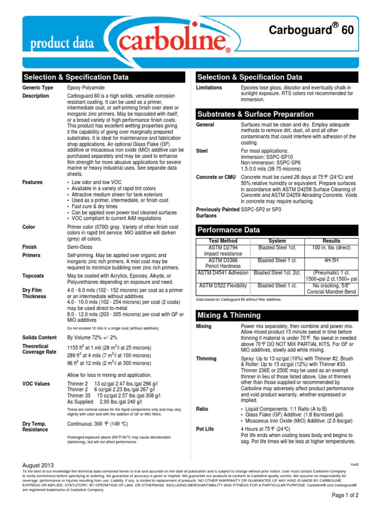 Carboguard 60 PDS Epoxy Shelf Life