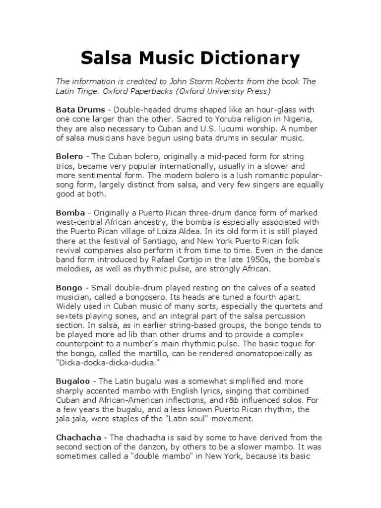 An Introduction to Salsa Music Terms A Glossary of Rhythms