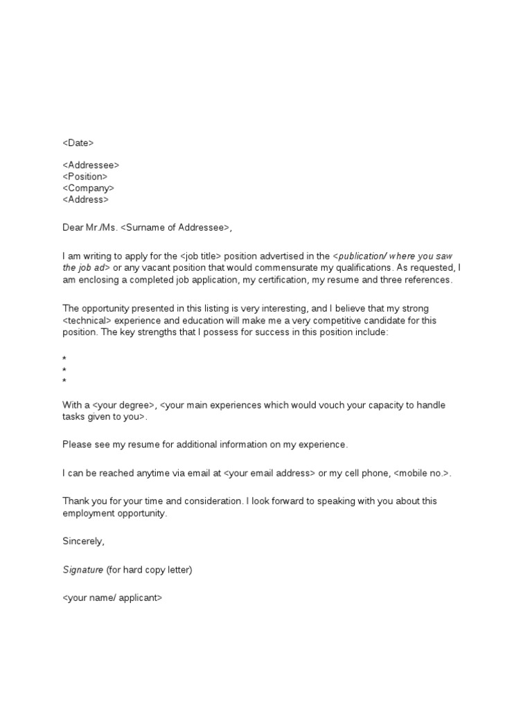 Job Application Letter Template | PDF