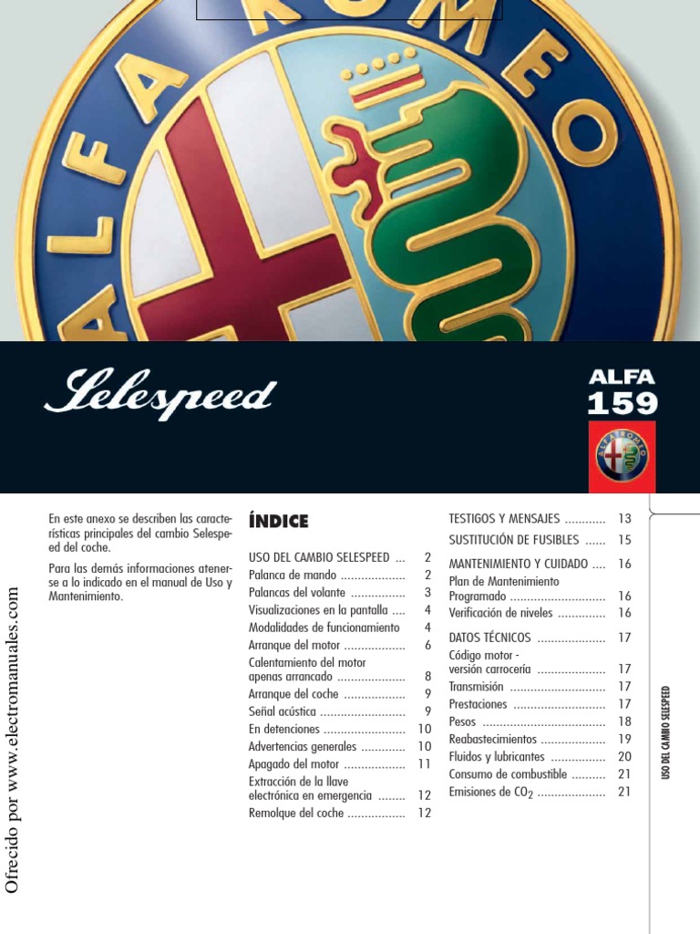 Manual Alfa Romeo 156 Transmisión (Mecánica) Acelerador