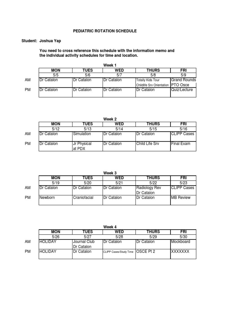 Pediatric Rotation Schedule Overview | PDF