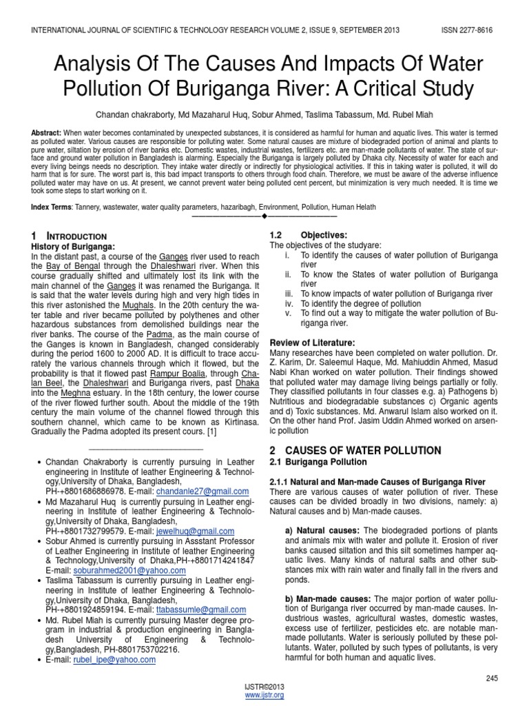 Analysis of The Causes and Impacts of Water Pollution of Buriganga ...