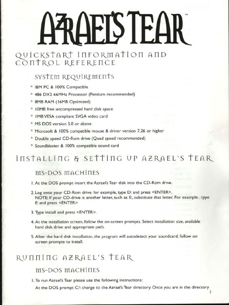 Azrael's Tear - Quick Reference Card | PDF