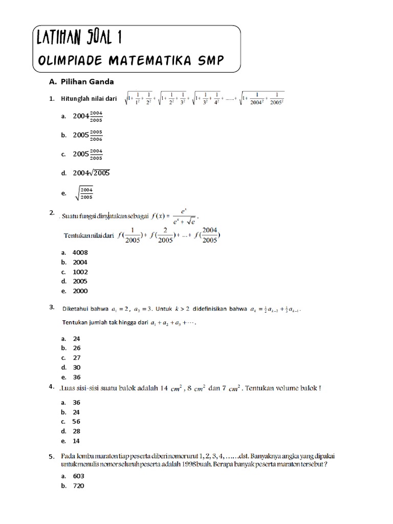 Latihan Soal 1 Olimpiade Matematika Smp