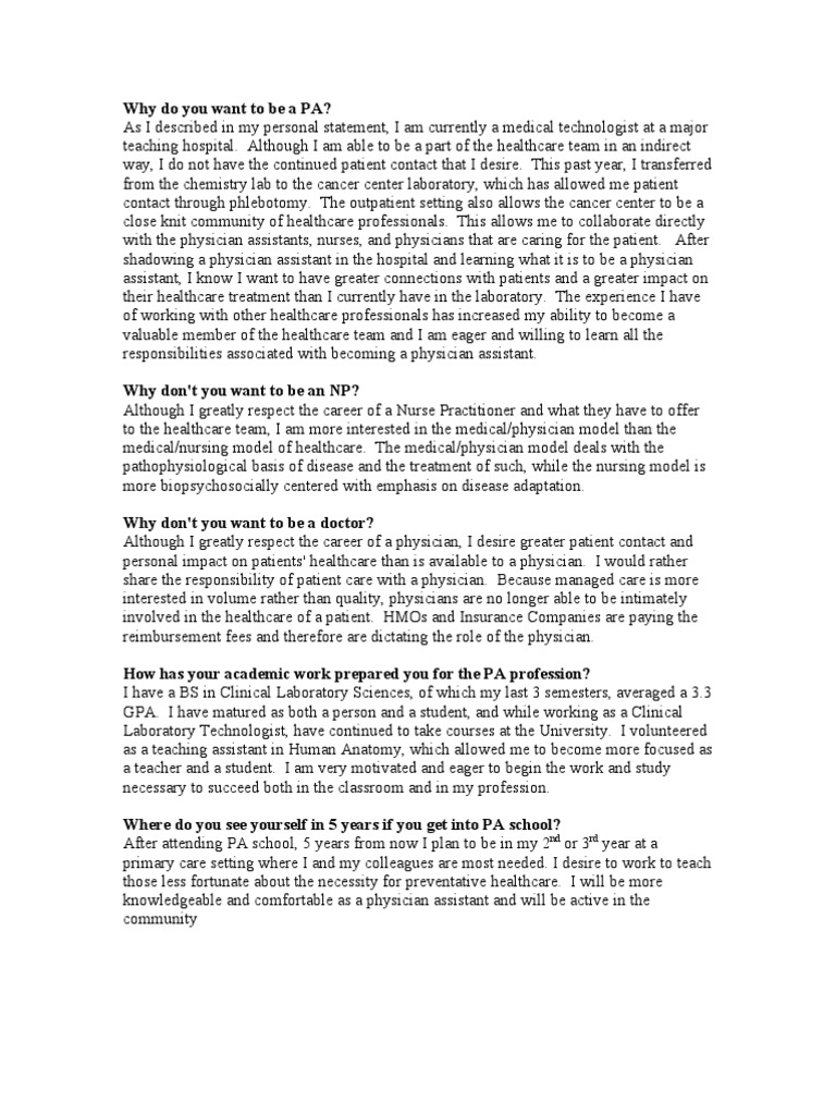 Interview Questions PA School Emergency Department Patient