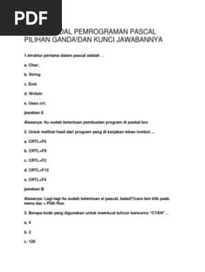 Latihan Soal Pemrograman Pascal Pilihan Ganda