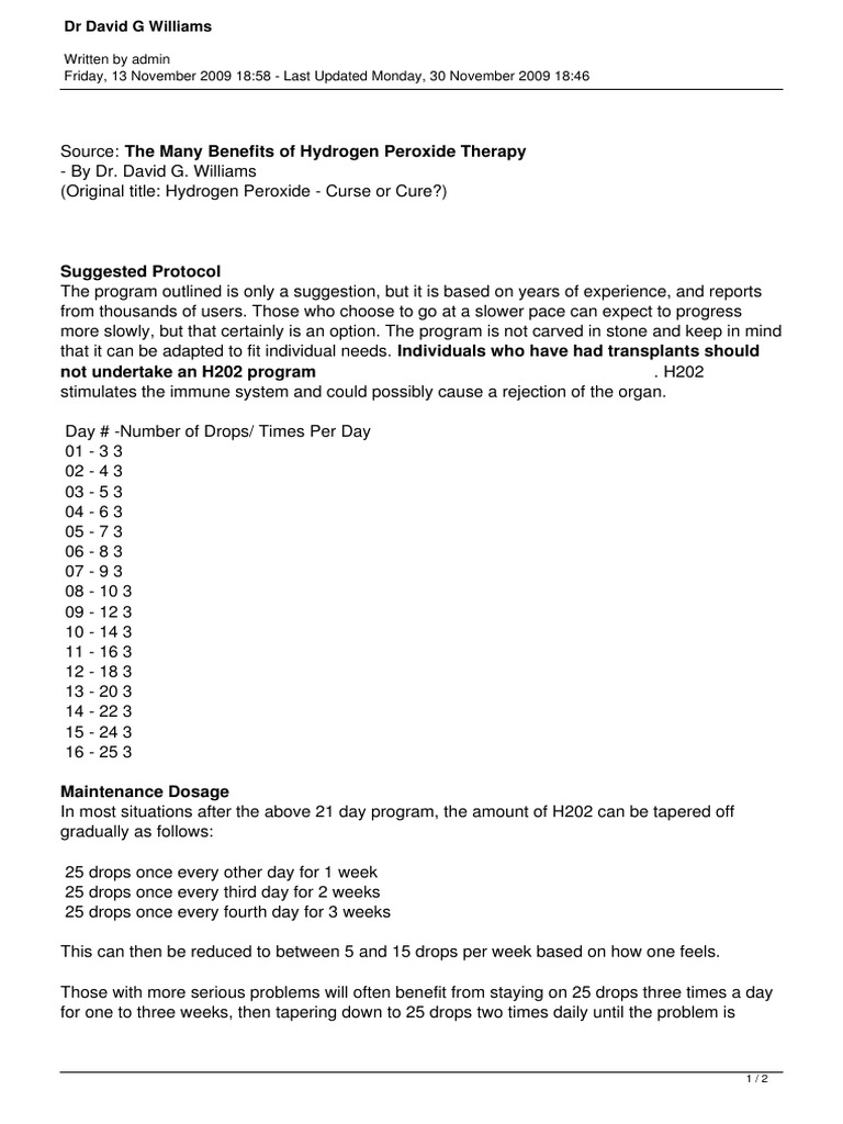 Hydrogen Peroxide Dosage Protocol | PDF | Hydrogen Peroxide | Medicine
