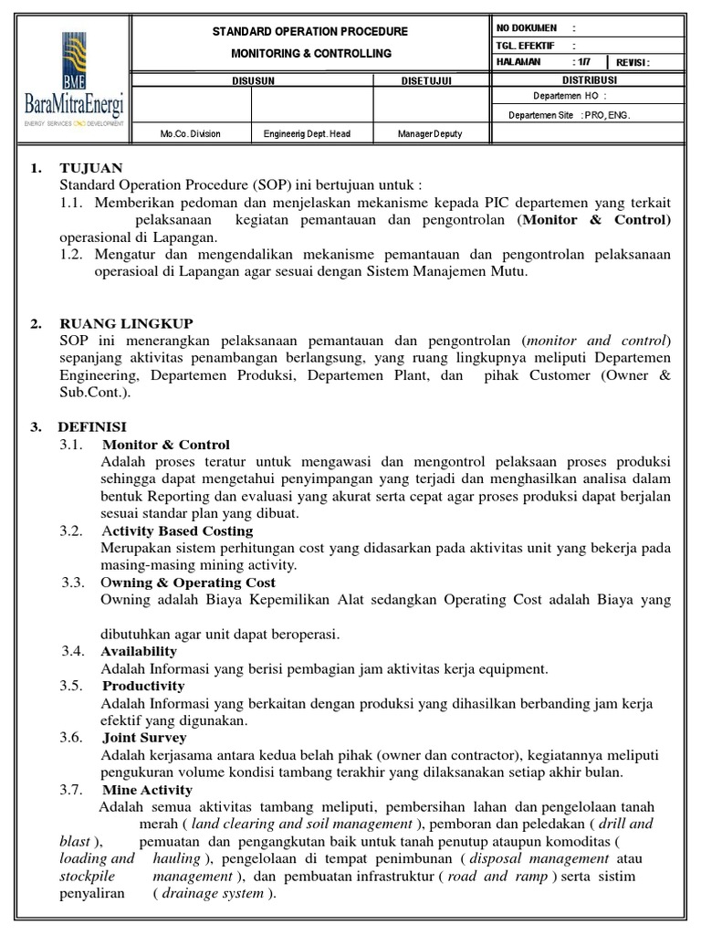 SOP Pemantauan dan Pengendalian Tambang | PDF | Teknologi & Rekayasa