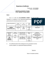 Format of Experience Certificate