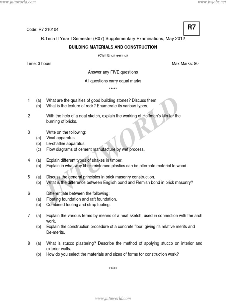 Building Materials and Construction Exam Guide | PDF