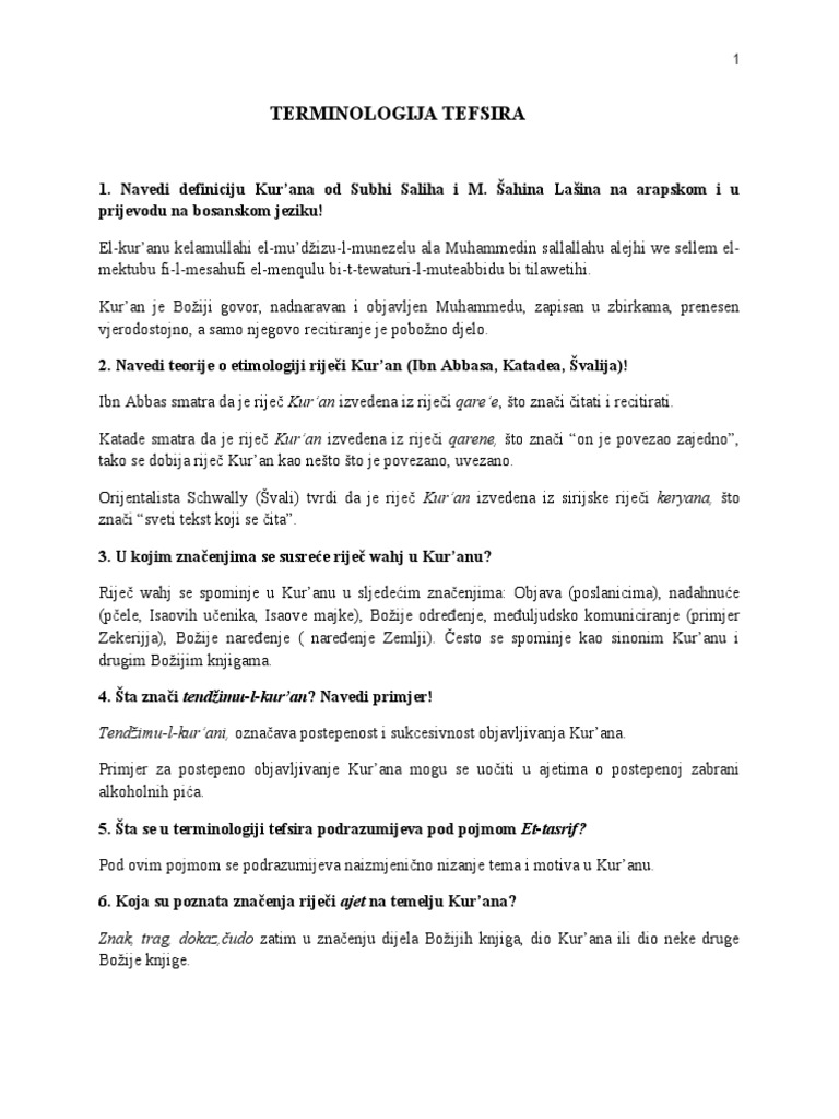 Terminologija Tefsira | PDF