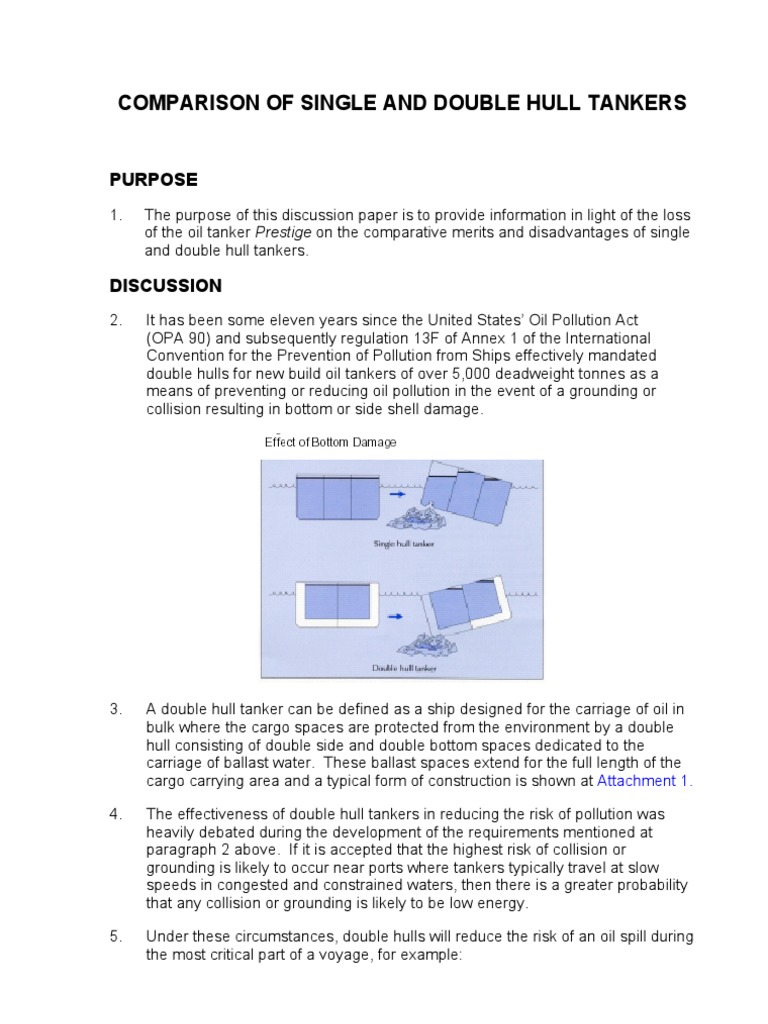 Comparison of Single and Double Hull Tankers PDF Oil Tanker Ships