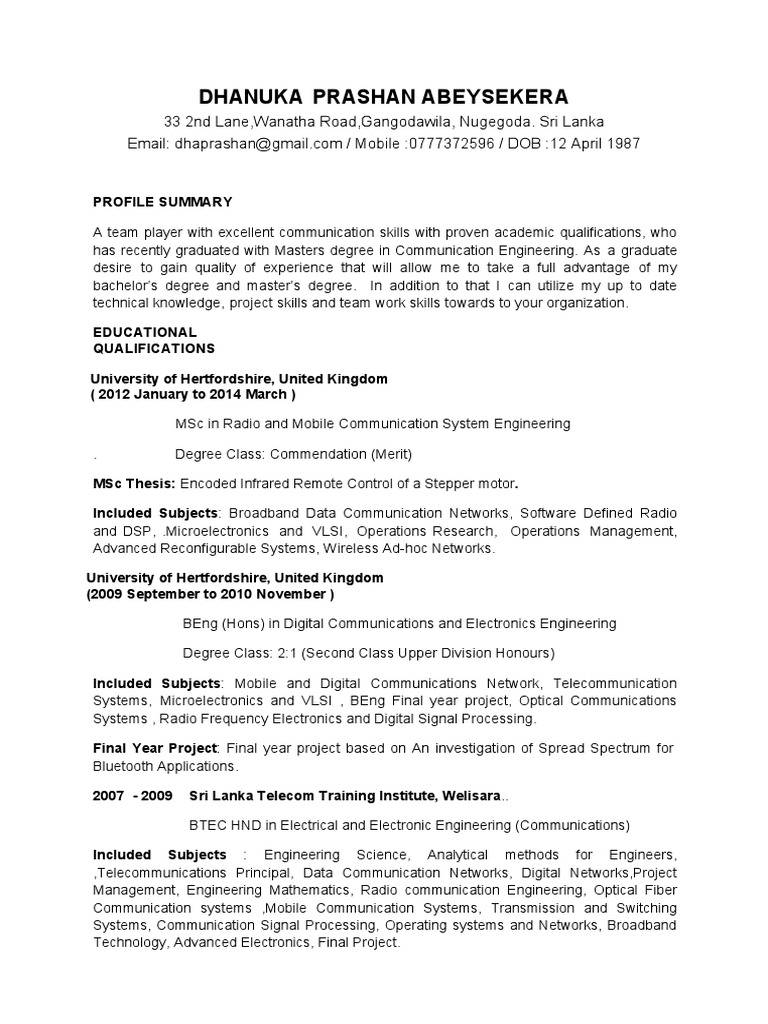 Telecom gis resume picture