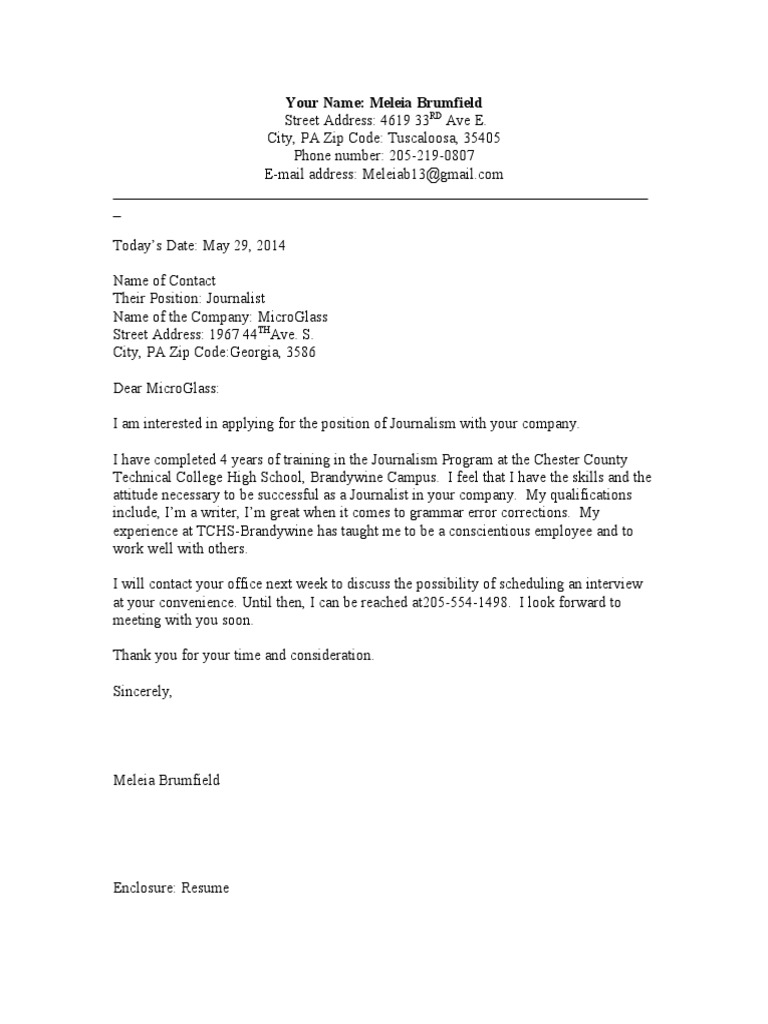 Journalism Application Letter Sample | PDF