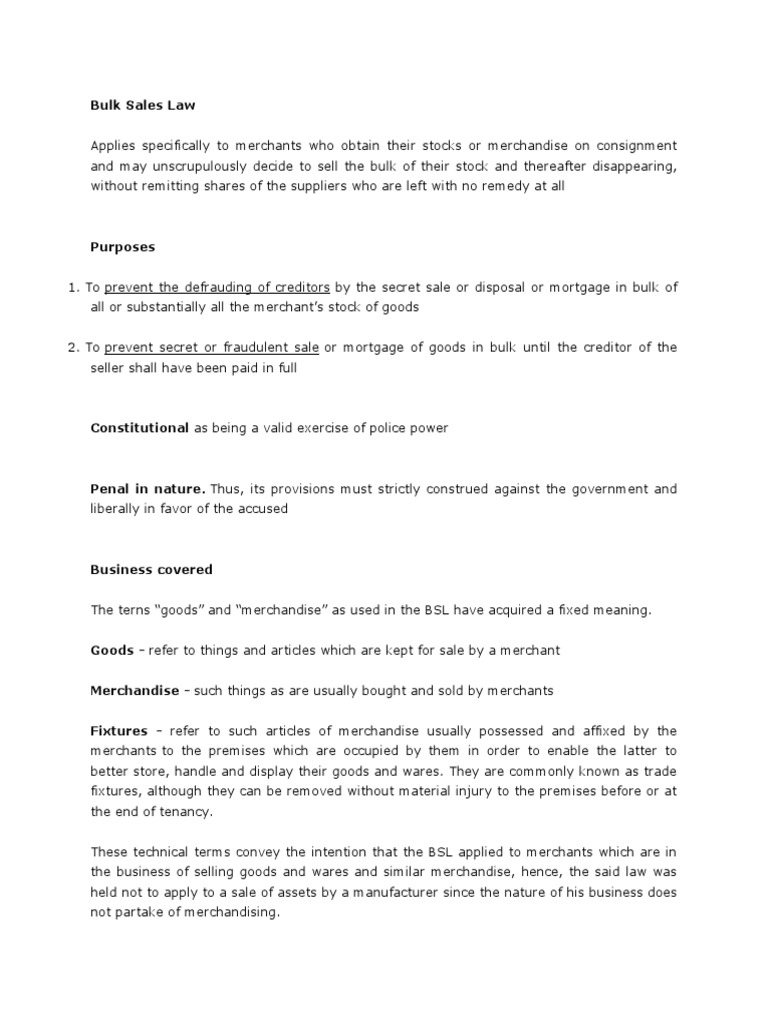Bulk Sales Law PDF Mortgage Law Assignment (Law)