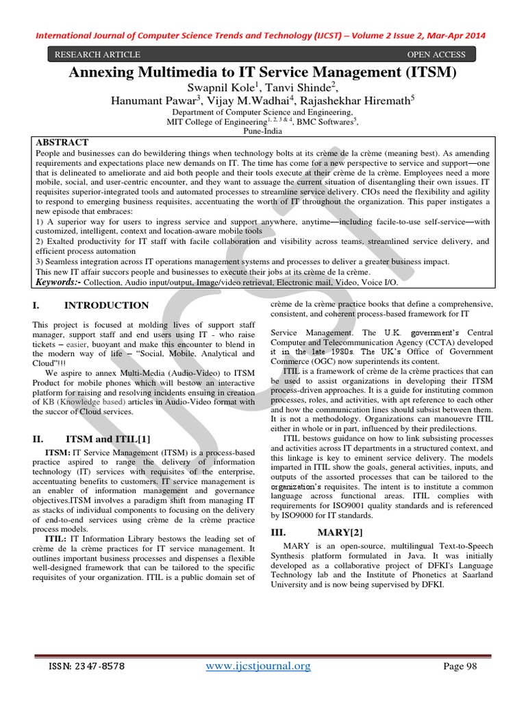 Annexing Multimedia To IT Service Management (ITSM) | PDF ...
