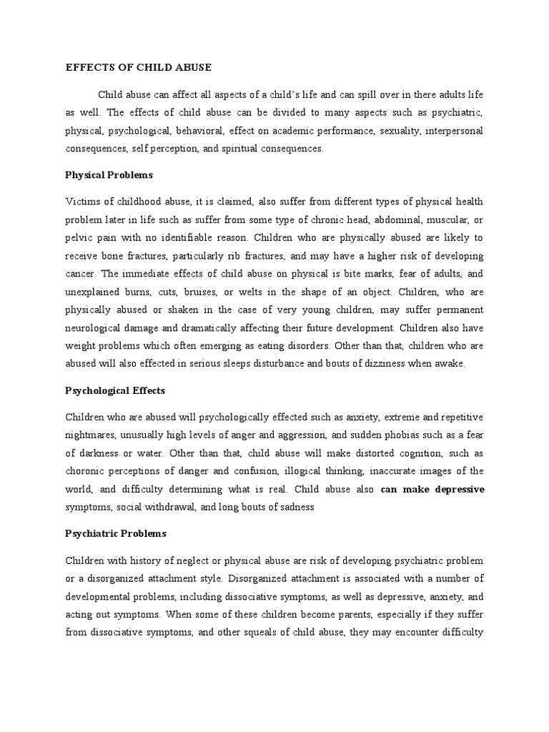 Effects Of Child Abuse PDF Child Abuse Substance Abuse