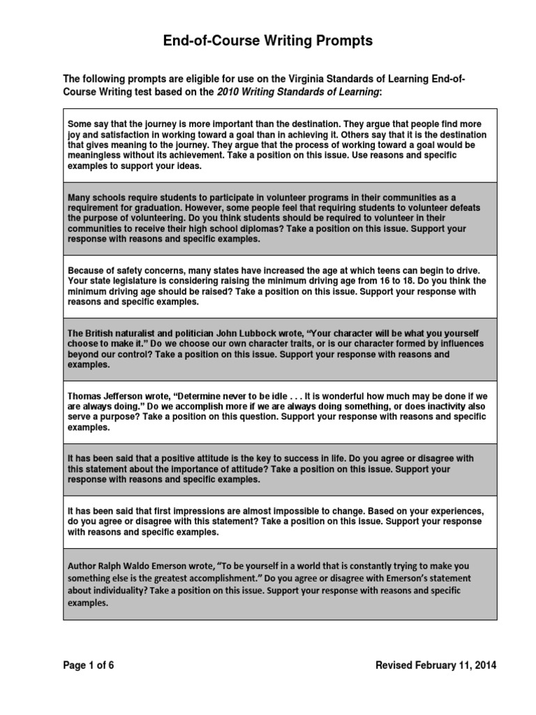 Eoc Writing Prompts PDF Homework Employment