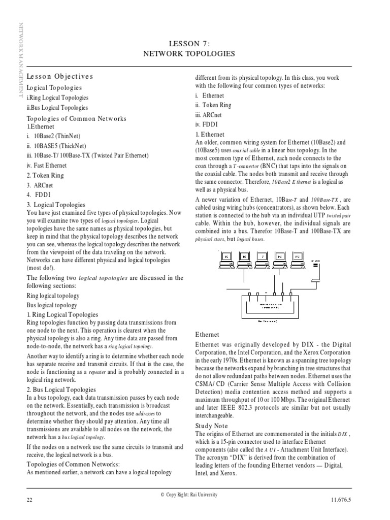 Lesson 7: Network Topologies | PDF | Network Topology | Ethernet