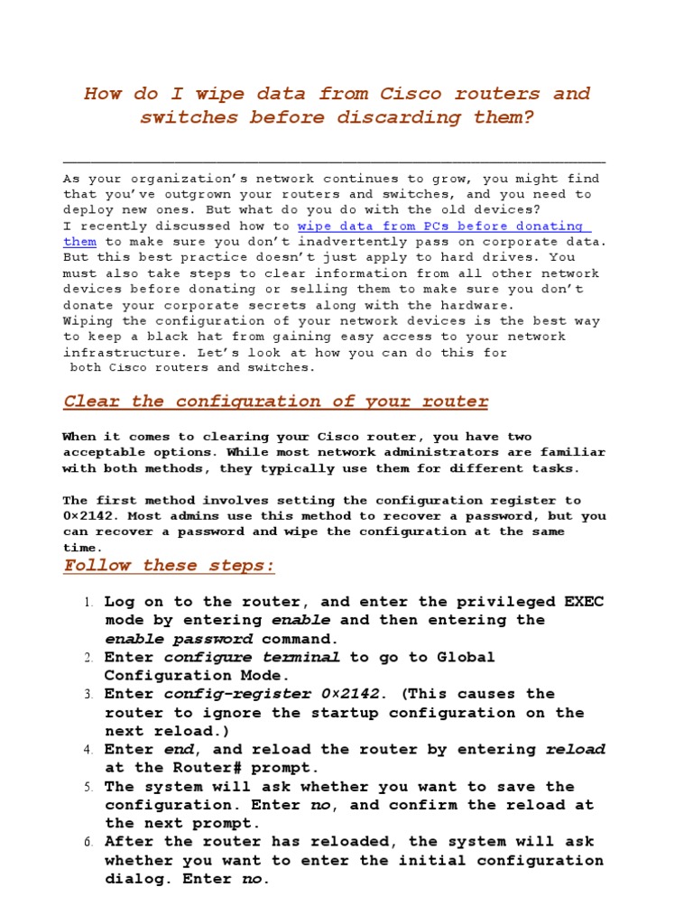 Wipeout Data From Cisco PDF Network Switch Booting