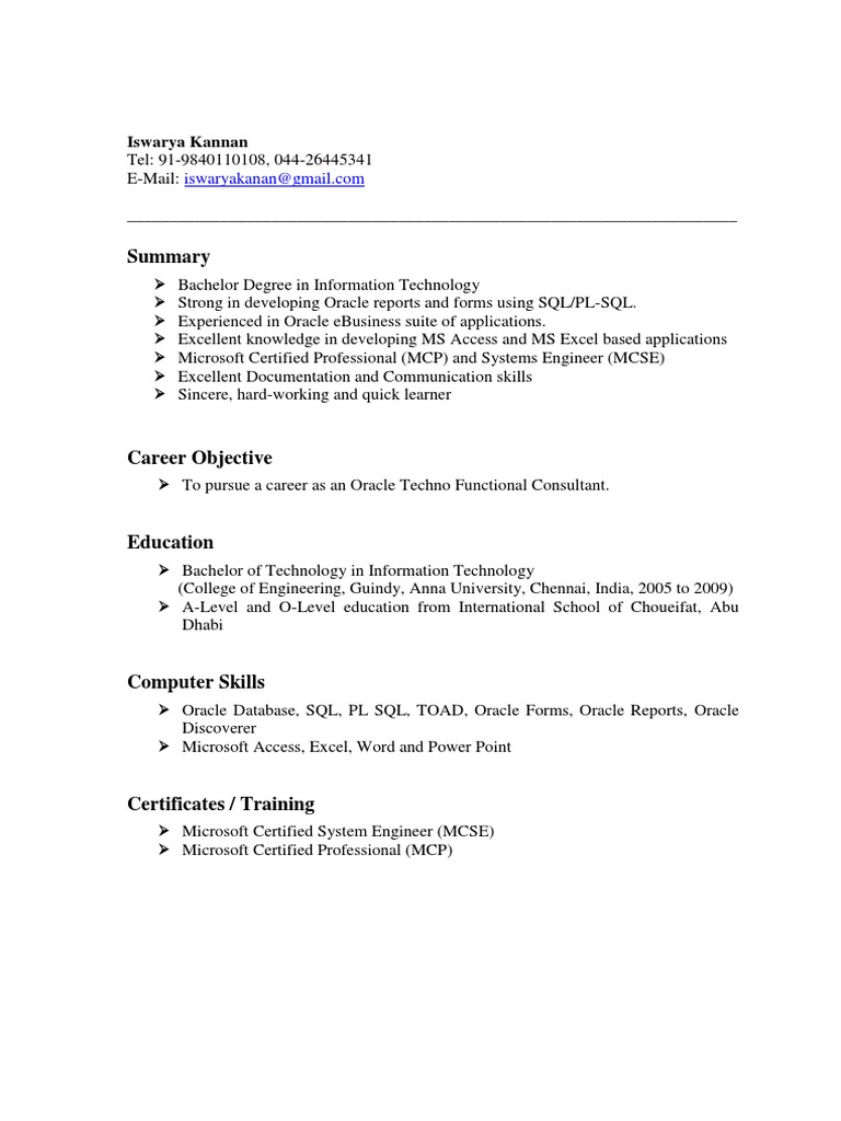 Oracle Techno Functional Consultant Resume | PDF | Oracle Corporation ...