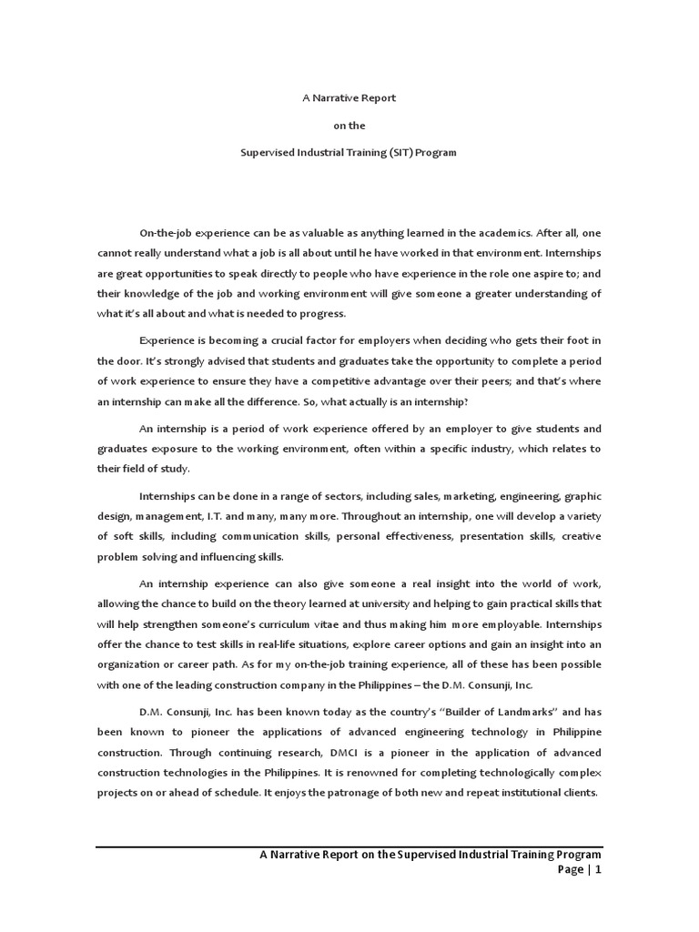 Example of table of contents in narrative report picture