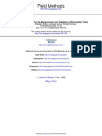 Field Methods: Consensus Analysis For The Measurement and Validation of Personality Traits