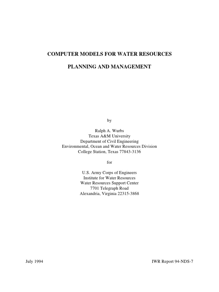 Computer Models Water Resources Wurbs Download Free PDF Workstation
