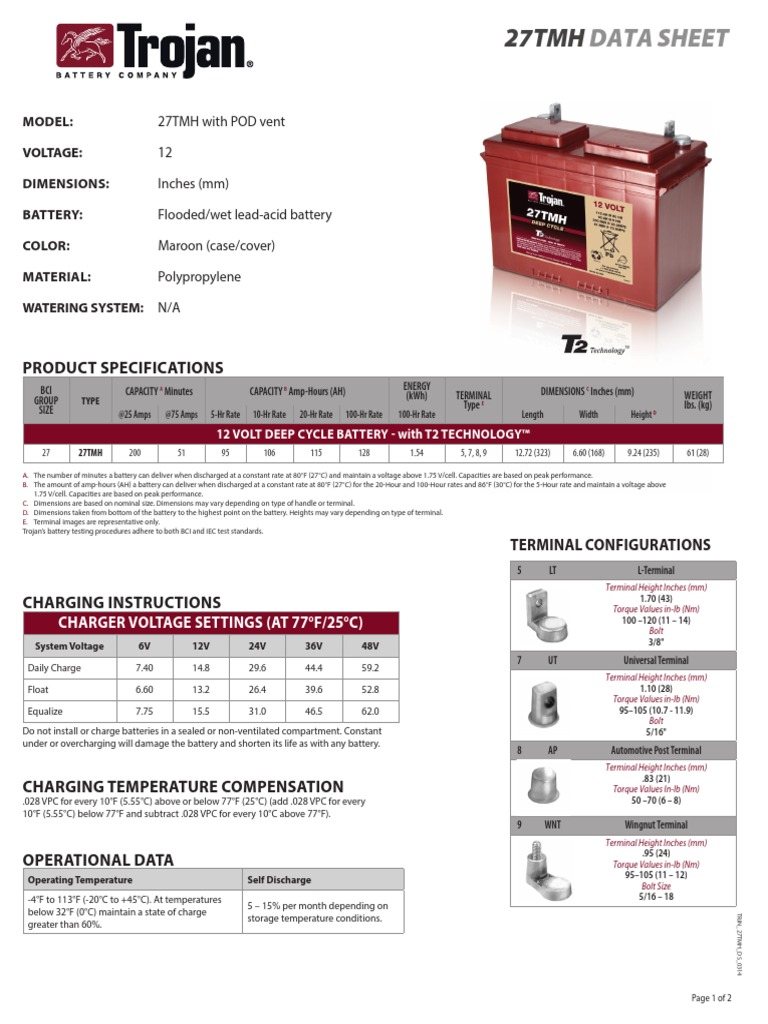 27tmh trojan data sheets Battery (Electricity) Electrical Engineering
