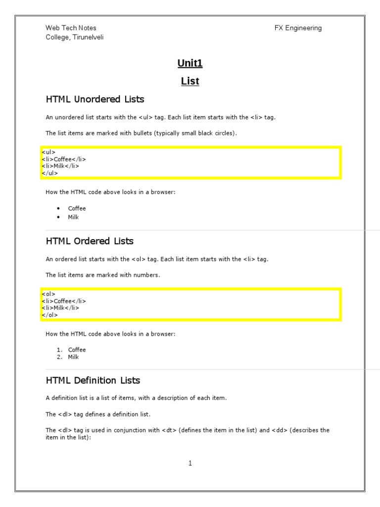 Web Technology Notes | Cascading Style Sheets | Html Element