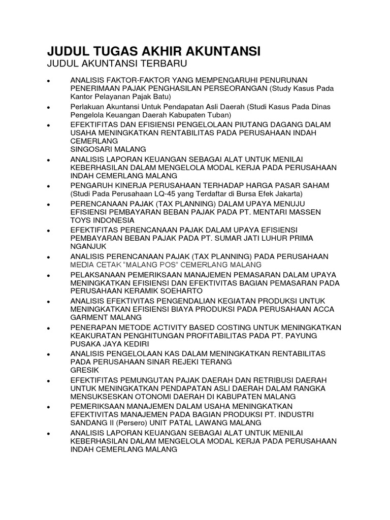 Contoh Judul Tugas Akhir