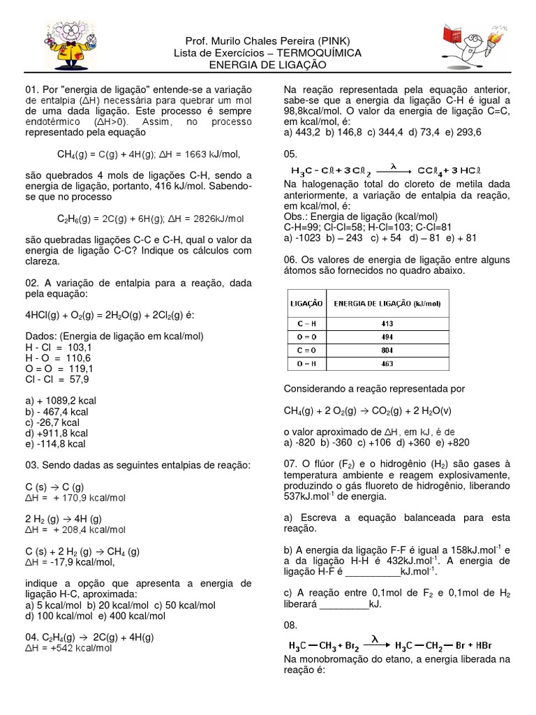 Exercícios sobre Energia de Ligação | PDF | Ciências e Matemática